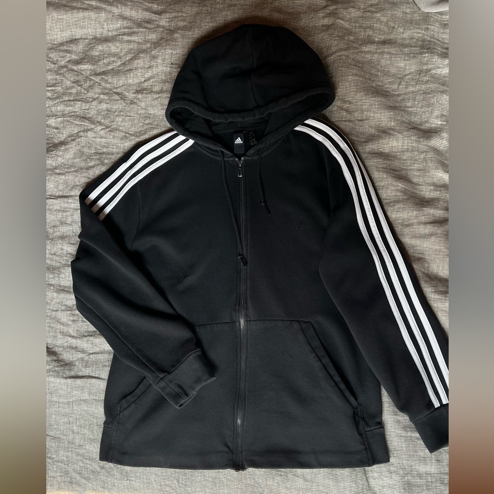 Adidas Black Zip-Up Hoodie with White Accents